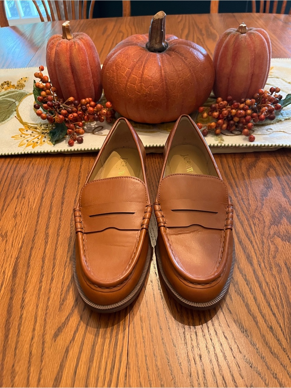 J. Crew Womens Leather Penny Loafers in Cognac
